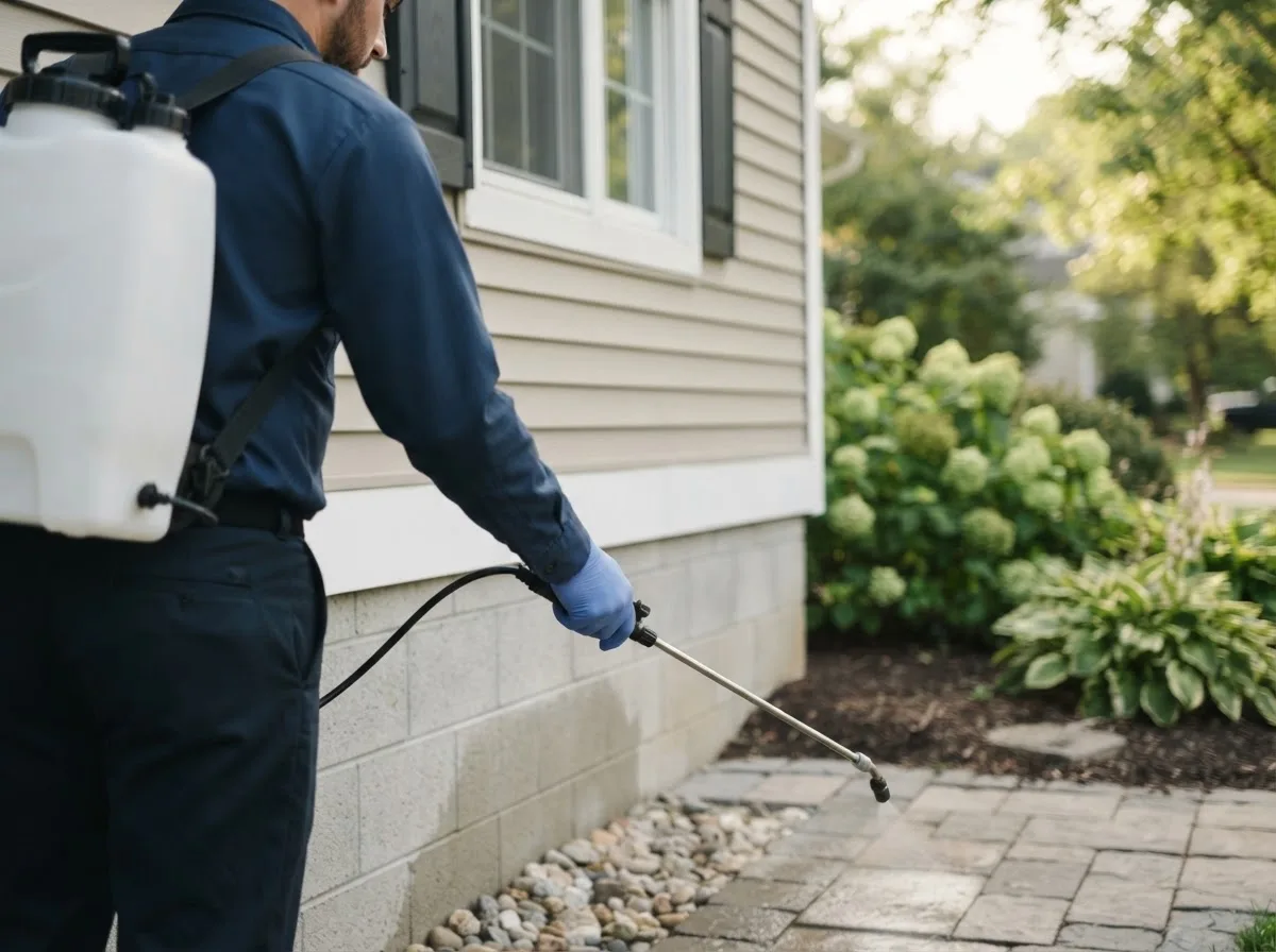 Pest control technician inspecting a home in Hazelhurst, WI